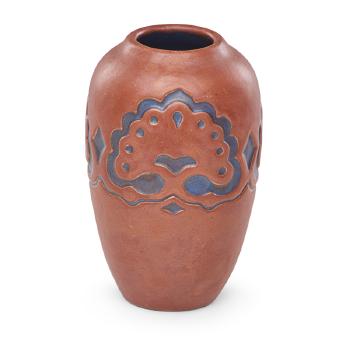 Vase with oak trees by 
																			 California Faience Pottery