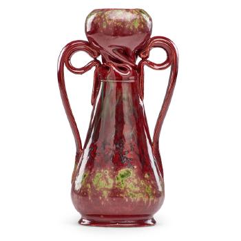 Exceptional raspberry vase by 
																			George Edgar Ohr