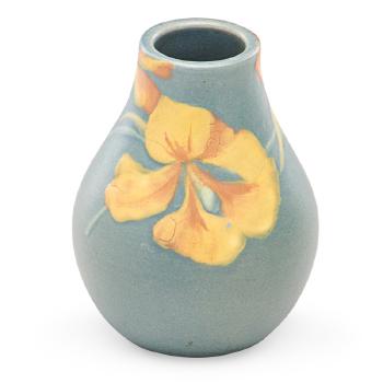 Painted Mat cabinet vase with nasturtium by 
																			Harriet Wilcox