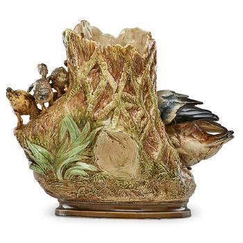 Jardinière with mallard duck and ducklings by 
																			 H B & Co