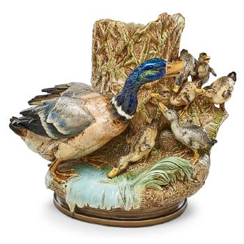 Jardinière with mallard duck and ducklings by 
																			 H B & Co