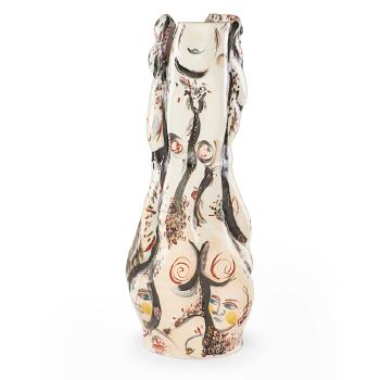 Tall vessel with faces and nude figures by 
																			Akio Takamori