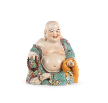A Polychrome Enamelled Figure Of Budai by 
																	 Zeng Longsheng