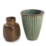 Two stoneware vases, decorated with brownish and green glaze by 
																			Eva Staer-Nielsen