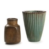 Two stoneware vases, decorated with brownish and green glaze by 
																			Eva Staer-Nielsen