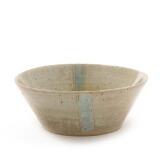 Circular stoneware bowl decorated with scratched cross-pattern by 
																			Gertrud Vasegaard