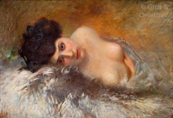 Femme allongée by 
																	Adrien Henri Tanoux