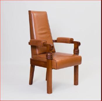 Art Deco Leather and Stained Oak Armchair Designed by Charles Dudouyt by 
																			Charles Dudouyt