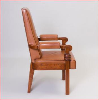 Art Deco Leather and Stained Oak Armchair Designed by Charles Dudouyt by 
																			Charles Dudouyt