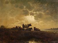 Cattle in a luminescent landscape by 
																	Carl Henrik Jonnevold