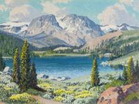 Mountain landscape with lake by 
																	Carl J Sammons