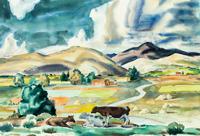 Cows on an overlook possibly Taos by 
																	Alfred James Wands
