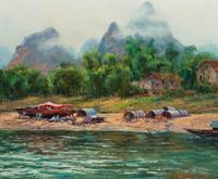 Boat Builders On the Banks of the Li River China by 
																	Ben Abril