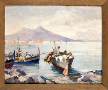 Fischer im Golf von Neapel mit dem Vesuv im Hintergrund by 
																	Vincenzo Funiciello