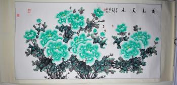 Featuring turquoise flowers by 
																			 Qi Yulong