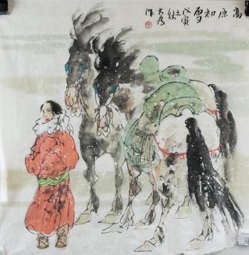 Featuring Tibetan girl with horses by 
																			 Da Wei