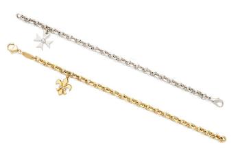 Two 18K White And Yellow Gold Bracelets With Diamond Set Charms by 
																	 Lugano