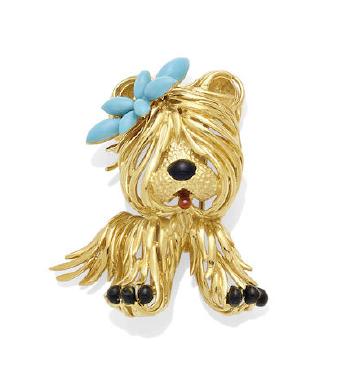 An Enamel And 18K Gold Dog Clip by 
																	 Fred Paris