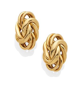 A Pair Of 18K Gold Knot Ear Clips by 
																	 Abel & Zimmerman