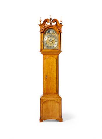 A Fine Curly Maple Longcase Clock by 
																	Thomas Wagstaffe