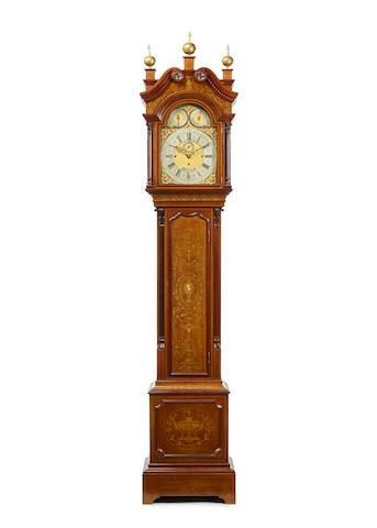 A Very Fine Inlaid Mahogany Quarter Chiming Longcase Clock by 
																	 Edwards & Roberts