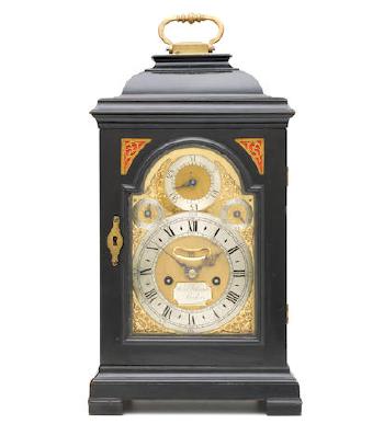 An Ebonized Small Table Clock With Pull Quarter Repeat by 
																	Daniel Delander