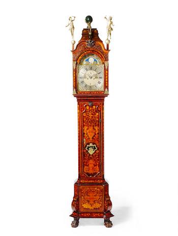 A Walnut And Marquetry Long Case Clock With Calendar Alarm And Moon Phase by 
																	Antoni Van Oostrom