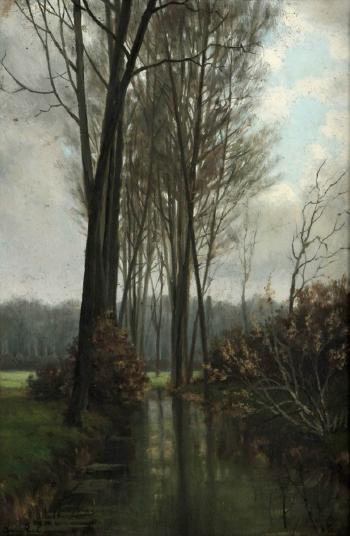 Brook in a Wooded Landsape Near Merksem by 
																	Henri Rul
