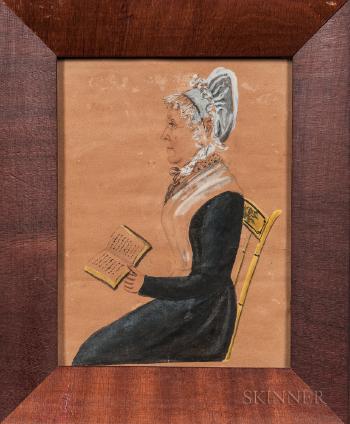 Portrait of a Woman in Profile Sitting on a Paint-decorated Chair wit by 
																	Jacob Maentel