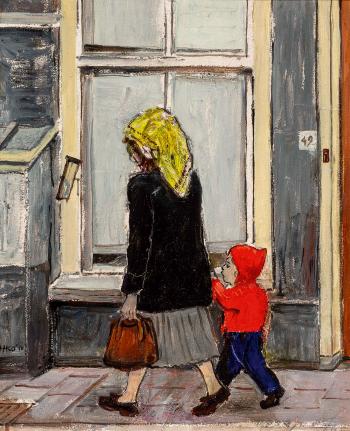 Moeder met kind wandelend door de stad (Mother and child strolling around the city) by 
																	Harm Henrick Kamerlingh Onnes