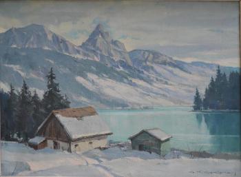 Les mythens, lac Lauerz by 
																			Charles Henry Contencin