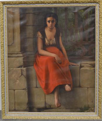 Pau, jeune fille assise au pied du Temple by 
																			Edouard Jolin