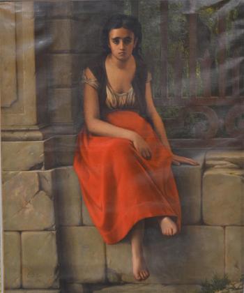 Pau, jeune fille assise au pied du Temple by 
																			Edouard Jolin