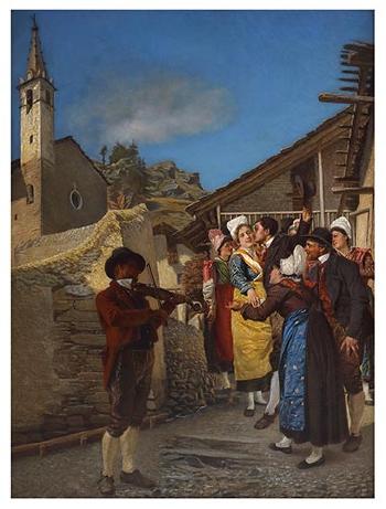 Wedding in the valley of Pragelato (Cozie Alps), Mid 19th century by 
																	Luigi Novarese