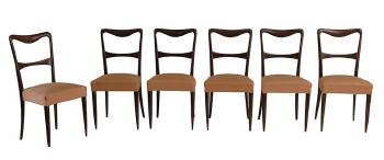 Six wooden dining chairs by 
																			Paolo Buffa