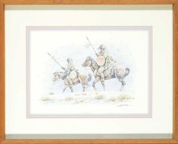 Untitled - Two Braves Head to War by 
																			Gerald Tailfeathers