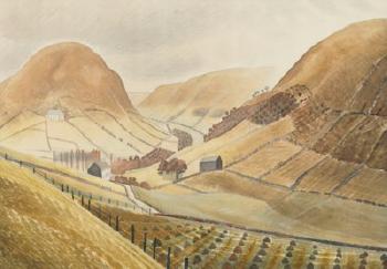 Corn Stooks And Farmsteads - Hill Farm, Capel-yffin, Wales by 
																	Eric Ravilious