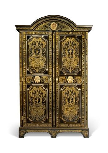 A Louis Xiv Ormolu-mounted Tulipwood, Brass-inlaid Ebony and Ebonized Boulle Marquetry Armoire by 
																	Nicolas Sageot