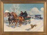 Wintry landscape with horse and carriage by 
																			Karl Hansen Reistrup