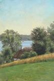 Landscape with house, lake and ship by 
																			Marie Luplau