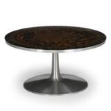 Circular coffee table on brushed aluminium base by 
																			 Cado Co