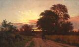 Twilight landscape with mother and child by 
																			Ludwig Kabell