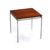 Table with steel frame, square rosewood top by 
																			 Jason Mobler