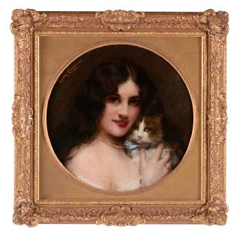 Beautiful Woman With Cat by 
																			Leon Comerre