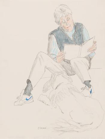 Ethel Stein Reading, With Dog, 1988 by 
																	Hananiah Harari