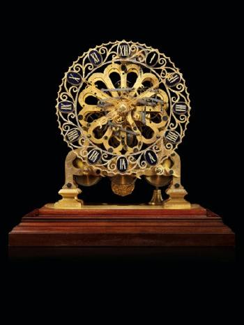 A Rare Victorian Gilt-brass Quarter-chiming Giant Skeleton Clock of Month Duration by 
																	 John Moore & Sons