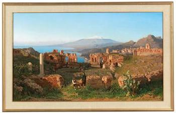 A view of the theatre in Taormina by 
																			Alessandro la Volpe