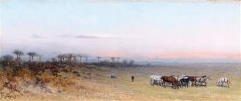 A vast landscape with grazing horses and resting shepherds by 
																			Ivan Pryanishnikov