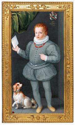 Portrait of a Boy with a Dog, Possibly a Member of the Albergati Family by 
																			 Bolognese School