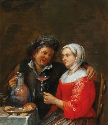 A Couple Eating and Drinking by 
																			Gillis van Tilborgh